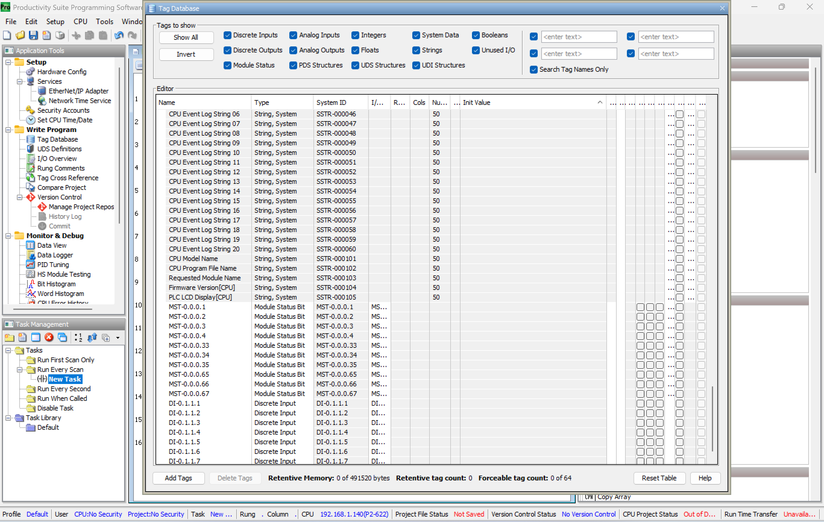 Productivity Suite tag database