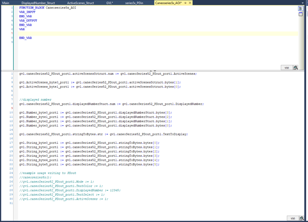 Caneoseries5x_AOI function block declaration and mapping body