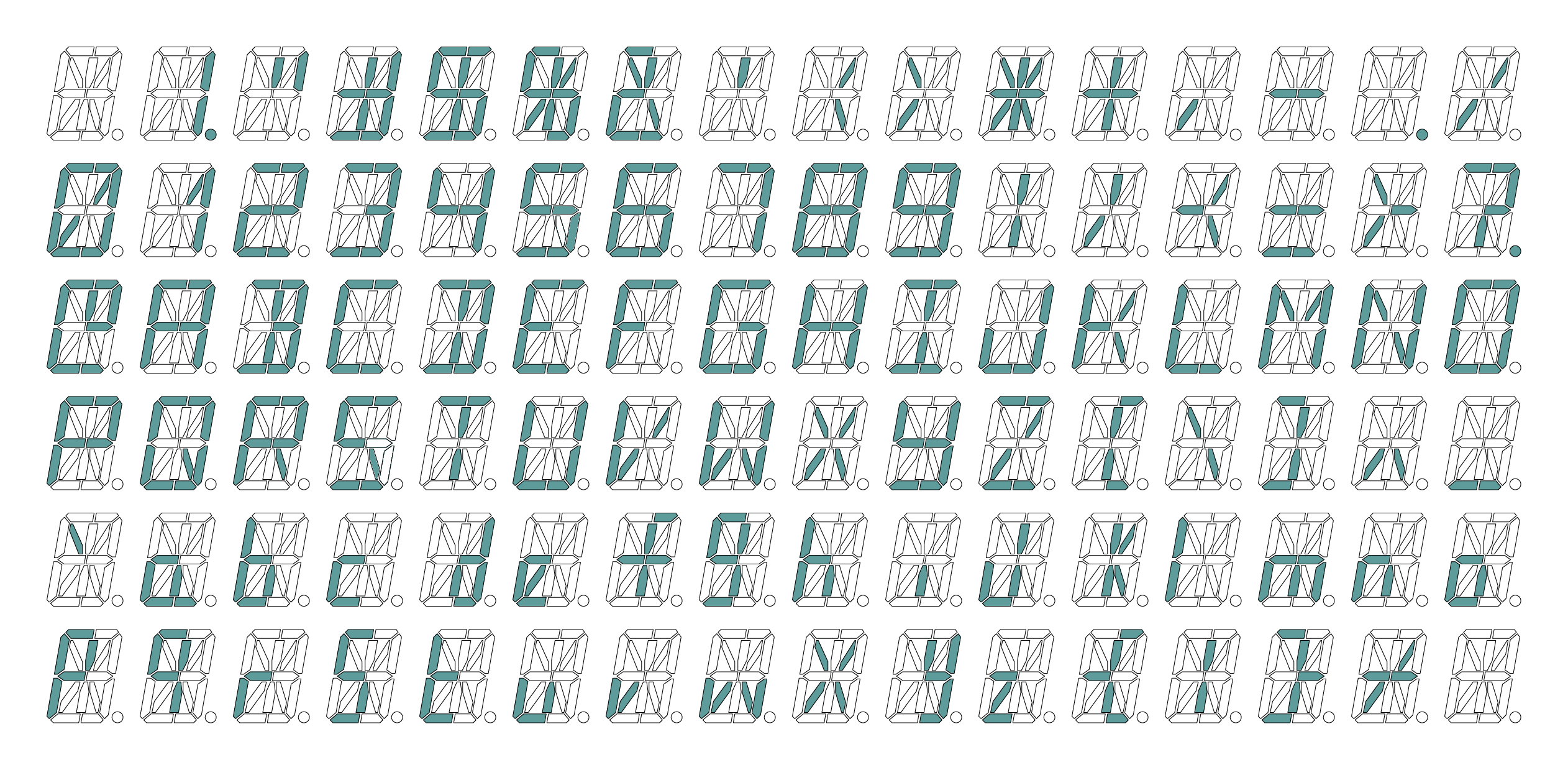 16-segment display character reference