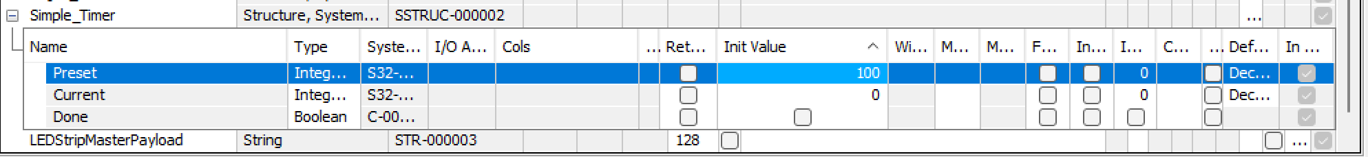 Timer preset = 100