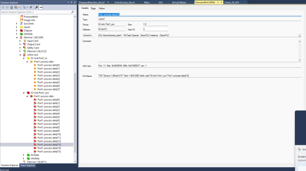 Linking a GVL byte to a Port1 output process data byte