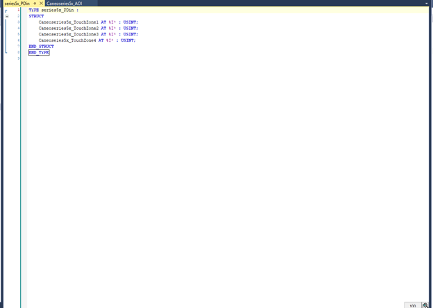 The series5x_PDin struct with four touch zones each mapped to an input byte